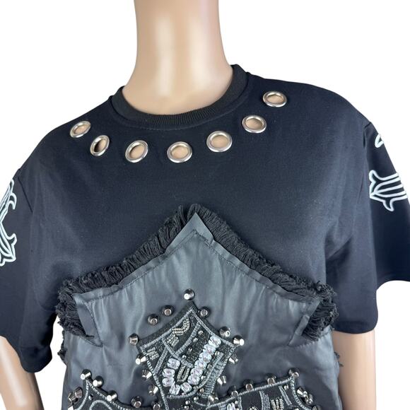 Black Short Sleeve Women Cross Studded Rhinestones Crew Neck Tee Dress OS - Picture 4 of 9